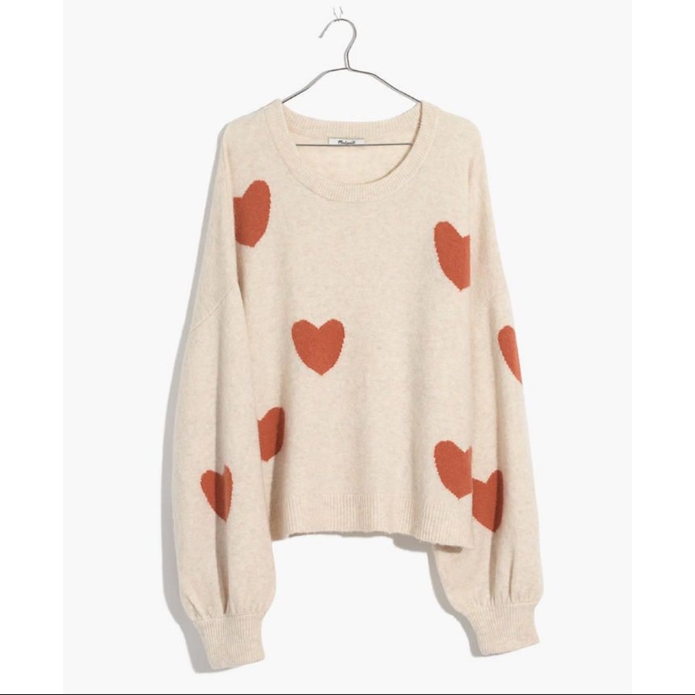 Madewell Cream and Orange Heart Sweater